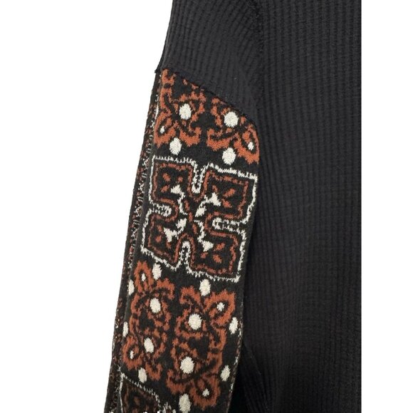 L Free People We The Free Nikki Black Thermal Bandana Patchwork T-Shirt - Picture 4 of 8